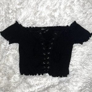 Black Ruffled Crop Top. Size: M.